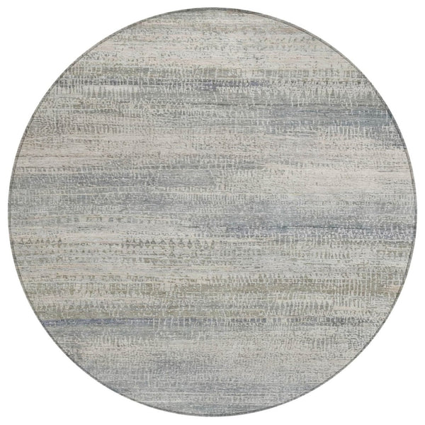 HomeRoots 5' Contemporary Linen and Beige Abstract Washable Area Rug for Indoor and Outdoor Spaces 8' Round 631115