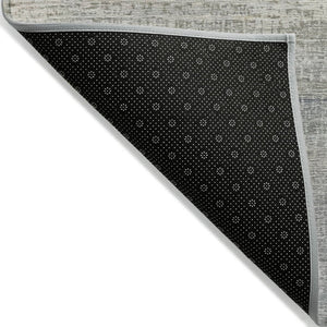 HomeRoots 5' Contemporary Linen and Beige Abstract Washable Area Rug for Indoor and Outdoor Spaces 8' Round 631115