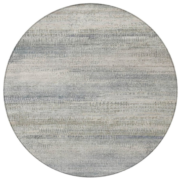 HomeRoots 5' Contemporary Linen and Beige Abstract Washable Area Rug for Indoor and Outdoor Spaces 8' Round 631115