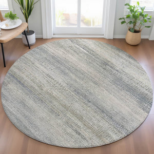 HomeRoots 5' Contemporary Linen and Beige Abstract Washable Area Rug for Indoor and Outdoor Spaces 8' Round 631115