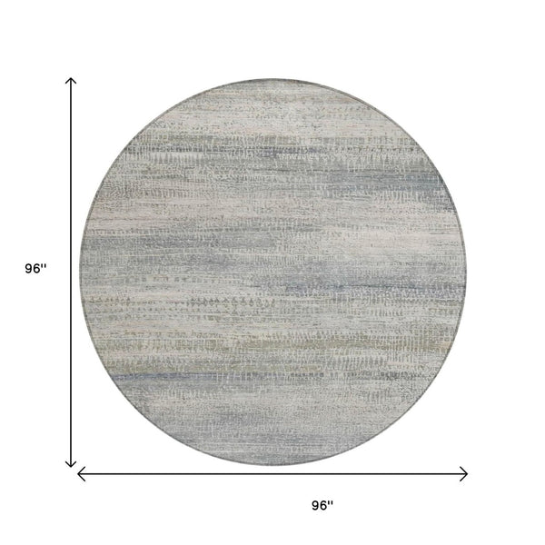 HomeRoots 5' Contemporary Linen and Beige Abstract Washable Area Rug for Indoor and Outdoor Spaces 8' Round 631115