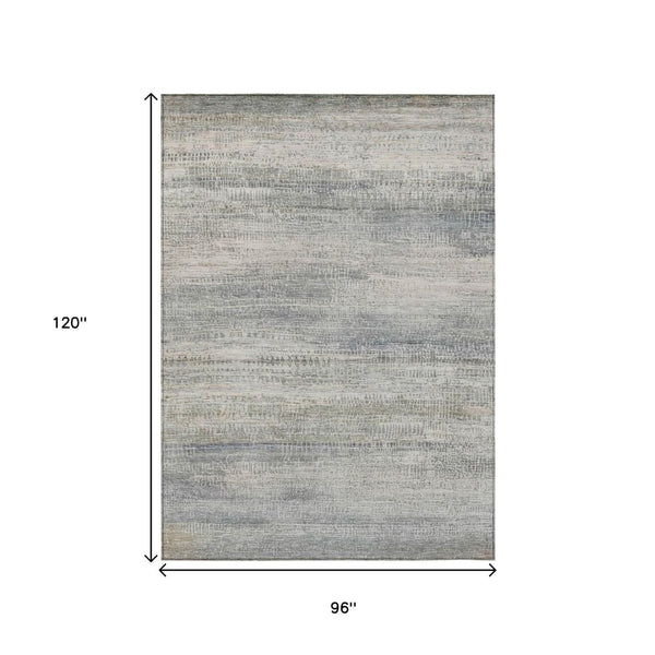 HomeRoots 5' Contemporary Linen and Beige Abstract Washable Area Rug for Indoor and Outdoor Spaces 8' X 10' 631116