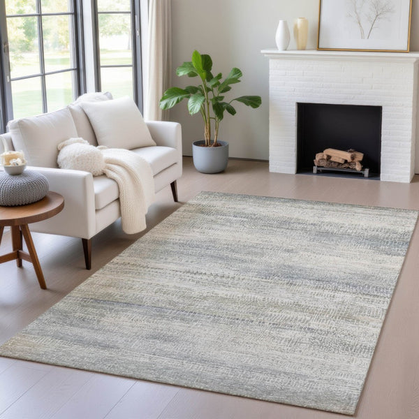 HomeRoots 5' Contemporary Linen and Beige Abstract Washable Area Rug for Indoor and Outdoor Spaces 9' X 12' 631117