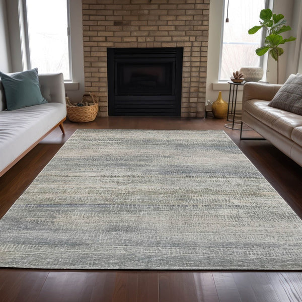 HomeRoots 5' Contemporary Linen and Beige Abstract Washable Area Rug for Indoor and Outdoor Spaces 10' X 14' 631118