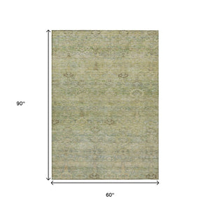 HomeRoots 5' Timeless Green and Gold Oriental Washable Area Rug for Indoor and Outdoor Elegance and Durability 5' X 8' 631126