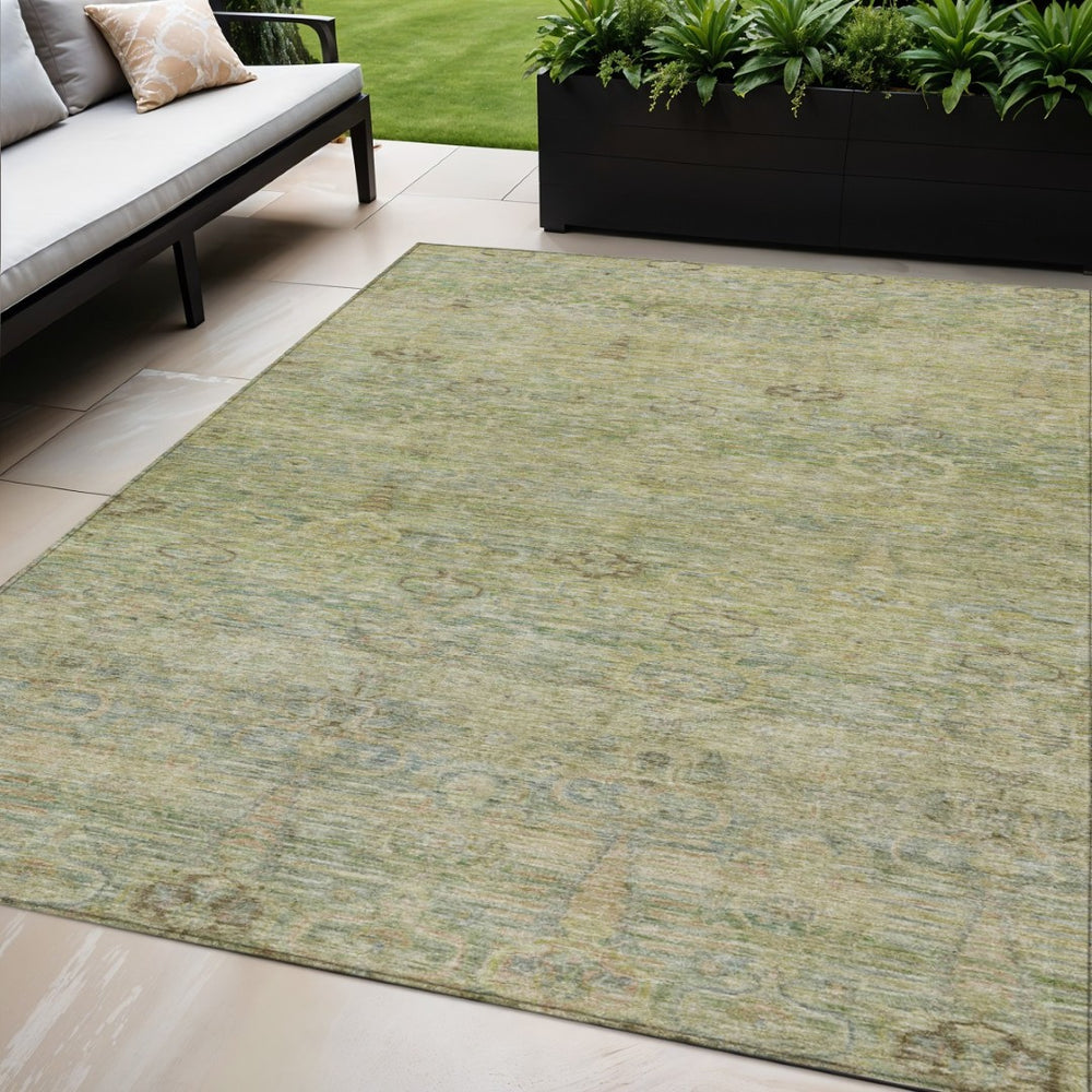 HomeRoots 5' Timeless Green and Gold Oriental Washable Area Rug for Indoor and Outdoor Elegance and Durability 5' X 8' 631126