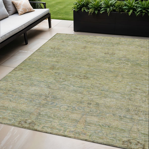 HomeRoots 5' Timeless Green and Gold Oriental Washable Area Rug for Indoor and Outdoor Elegance and Durability 5' X 8' 631126