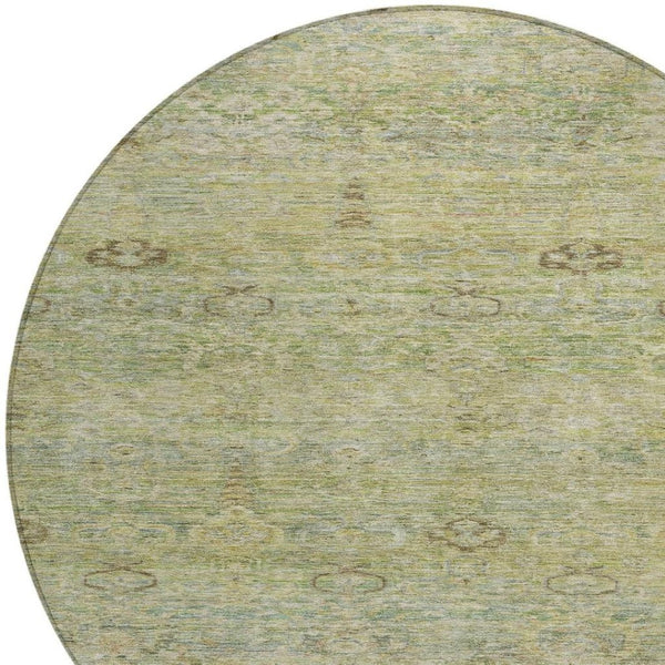 HomeRoots 5' Timeless Green and Gold Oriental Washable Area Rug for Indoor and Outdoor Elegance and Durability 8' Round 631127