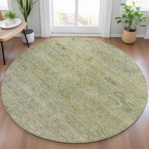 HomeRoots 5' Timeless Green and Gold Oriental Washable Area Rug for Indoor and Outdoor Elegance and Durability 8' Round 631127