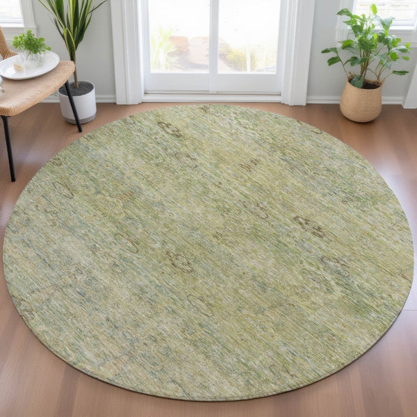 HomeRoots 5' Timeless Green and Gold Oriental Washable Area Rug for Indoor and Outdoor Elegance and Durability 8' Round 631127