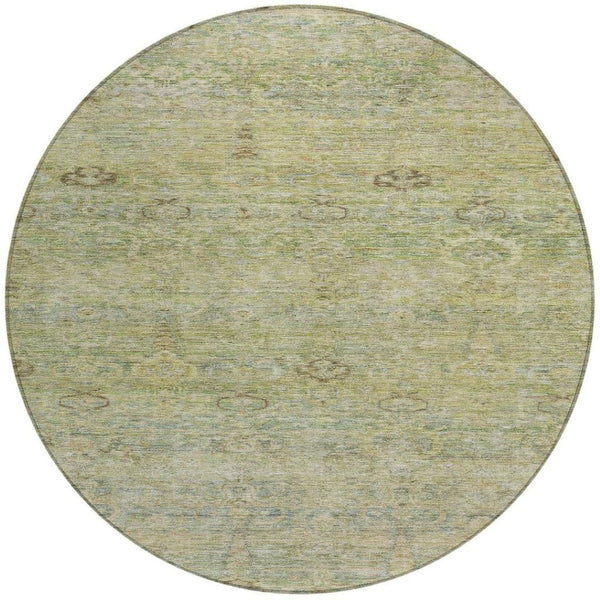 HomeRoots 5' Timeless Green and Gold Oriental Washable Area Rug for Indoor and Outdoor Elegance and Durability 8' Round 631127