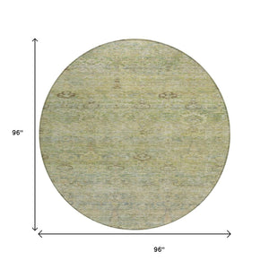 HomeRoots 5' Timeless Green and Gold Oriental Washable Area Rug for Indoor and Outdoor Elegance and Durability 8' Round 631127