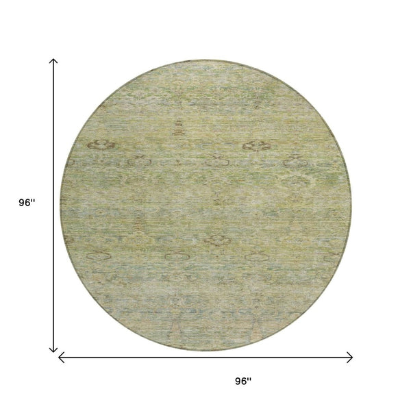 HomeRoots 5' Timeless Green and Gold Oriental Washable Area Rug for Indoor and Outdoor Elegance and Durability 8' Round 631127