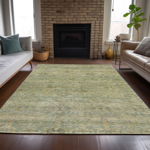 HomeRoots 5' Timeless Green and Gold Oriental Washable Area Rug for Indoor and Outdoor Elegance and Durability 8' X 10' 631128