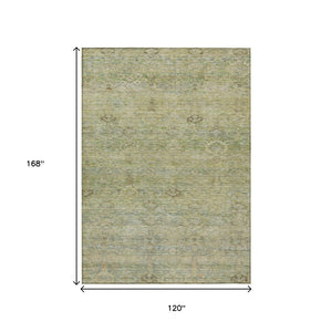 HomeRoots 5' Timeless Green and Gold Oriental Washable Area Rug for Indoor and Outdoor Elegance and Durability 10' X 14' 631130