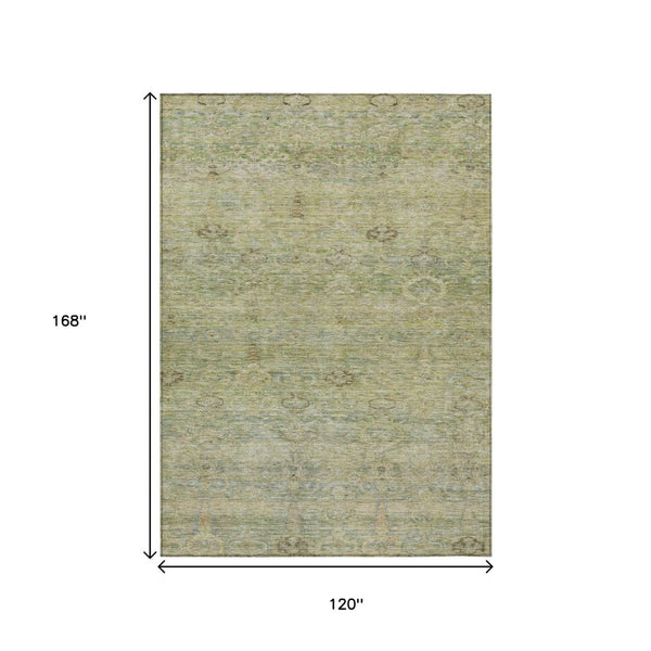 HomeRoots 5' Timeless Green and Gold Oriental Washable Area Rug for Indoor and Outdoor Elegance and Durability 10' X 14' 631130