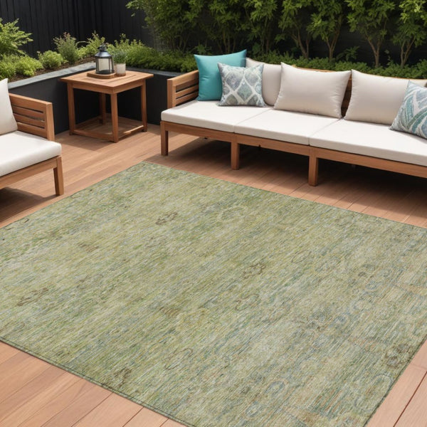HomeRoots 5' Timeless Green and Gold Oriental Washable Area Rug for Indoor and Outdoor Elegance and Durability 10' X 14' 631130