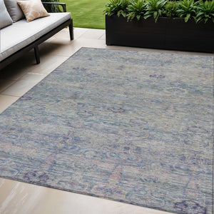 HomeRoots 5' Timeless Plum and Silver Oriental Area Rug - Durable, Washable Design for Indoor & Outdoor Use 5' X 8' 631132