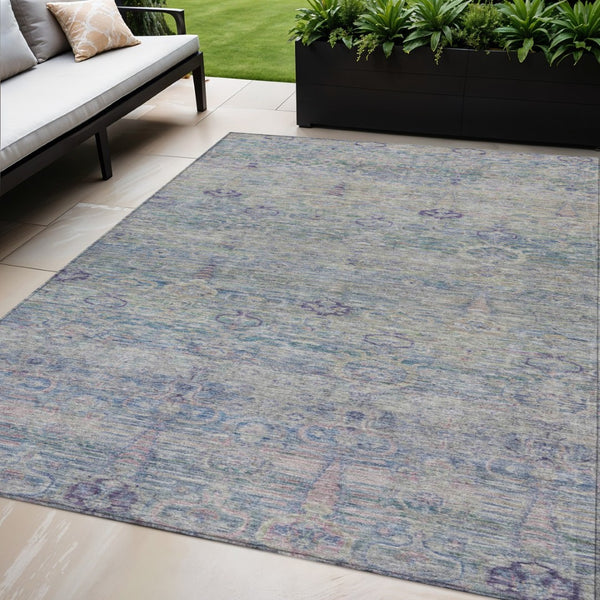 HomeRoots 5' Timeless Plum and Silver Oriental Area Rug - Durable, Washable Design for Indoor & Outdoor Use 5' X 8' 631132