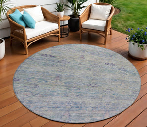 HomeRoots 5' Timeless Plum and Silver Oriental Area Rug - Durable, Washable Design for Indoor & Outdoor Use 8' Round 631133