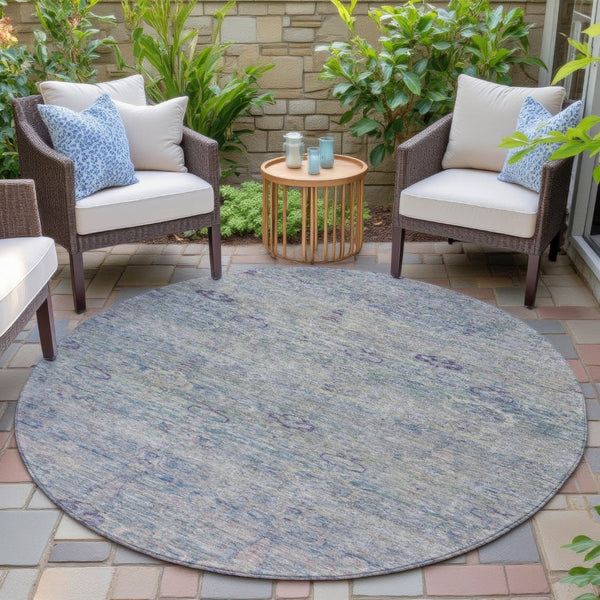 HomeRoots 5' Timeless Plum and Silver Oriental Area Rug - Durable, Washable Design for Indoor & Outdoor Use 8' Round 631133