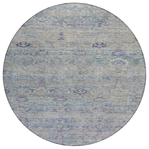 HomeRoots 5' Timeless Plum and Silver Oriental Area Rug - Durable, Washable Design for Indoor & Outdoor Use 8' Round 631133