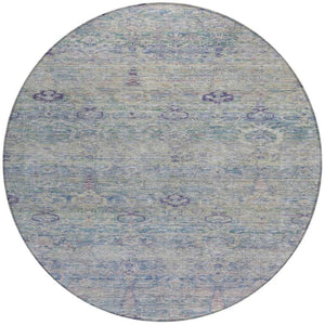 HomeRoots 5' Timeless Plum and Silver Oriental Area Rug - Durable, Washable Design for Indoor & Outdoor Use 8' Round 631133
