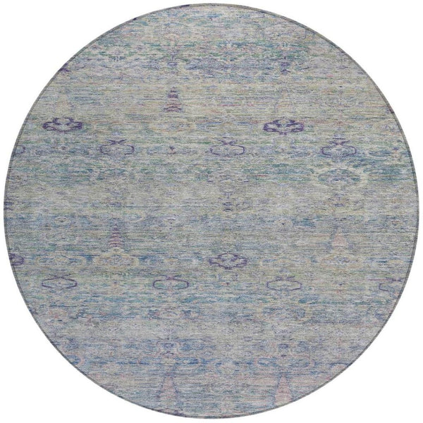 HomeRoots 5' Timeless Plum and Silver Oriental Area Rug - Durable, Washable Design for Indoor & Outdoor Use 8' Round 631133