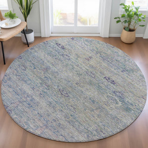 HomeRoots 5' Timeless Plum and Silver Oriental Area Rug - Durable, Washable Design for Indoor & Outdoor Use 8' Round 631133