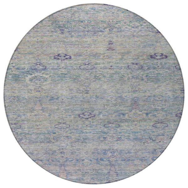 HomeRoots 5' Timeless Plum and Silver Oriental Area Rug - Durable, Washable Design for Indoor & Outdoor Use 8' Round 631133