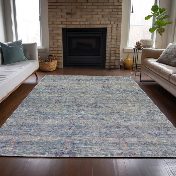 HomeRoots 5' Timeless Plum and Silver Oriental Area Rug - Durable, Washable Design for Indoor & Outdoor Use 10' X 14' 631136