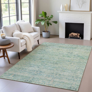 HomeRoots 5' Stylish Teal Blue and Linen Oriental Area Rug - Washable, Durable for Indoor/Outdoor Use 5' X 8' 631138