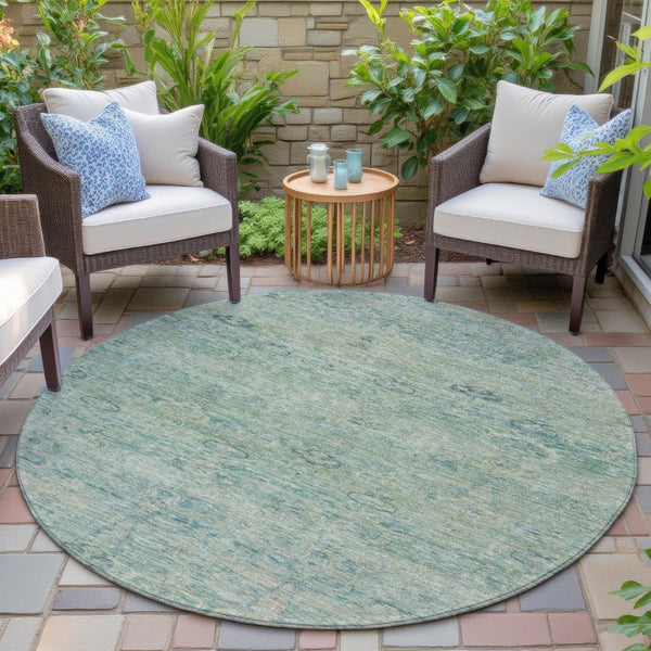 HomeRoots 5' Stylish Teal Blue and Linen Oriental Area Rug - Washable, Durable for Indoor/Outdoor Use 8' Round 631139