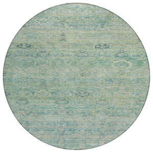 HomeRoots 5' Stylish Teal Blue and Linen Oriental Area Rug - Washable, Durable for Indoor/Outdoor Use 8' Round 631139