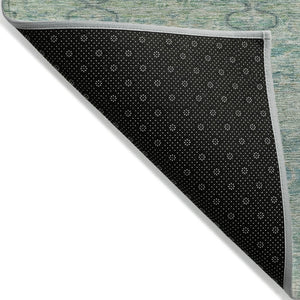 HomeRoots 5' Stylish Teal Blue and Linen Oriental Area Rug - Washable, Durable for Indoor/Outdoor Use 8' Round 631139