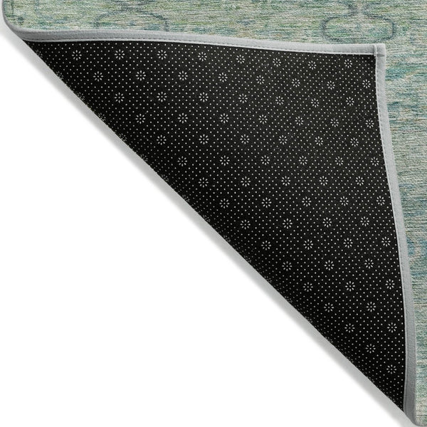 HomeRoots 5' Stylish Teal Blue and Linen Oriental Area Rug - Washable, Durable for Indoor/Outdoor Use 8' Round 631139