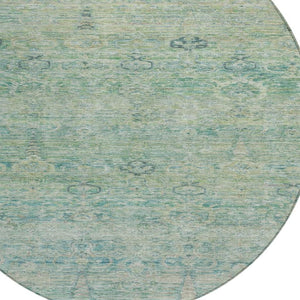 HomeRoots 5' Stylish Teal Blue and Linen Oriental Area Rug - Washable, Durable for Indoor/Outdoor Use 8' Round 631139