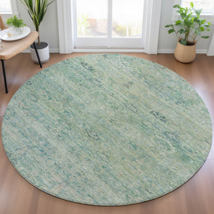 HomeRoots 5' Stylish Teal Blue and Linen Oriental Area Rug - Washable, Durable for Indoor/Outdoor Use 8' Round 631139