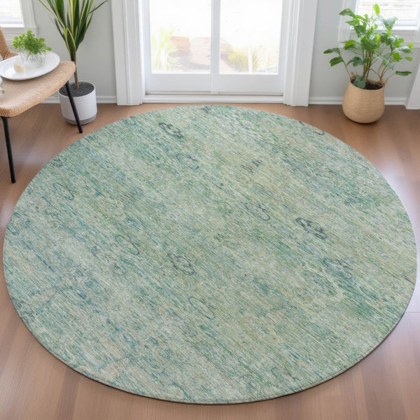 HomeRoots 5' Stylish Teal Blue and Linen Oriental Area Rug - Washable, Durable for Indoor/Outdoor Use 8' Round 631139