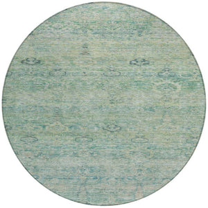 HomeRoots 5' Stylish Teal Blue and Linen Oriental Area Rug - Washable, Durable for Indoor/Outdoor Use 8' Round 631139