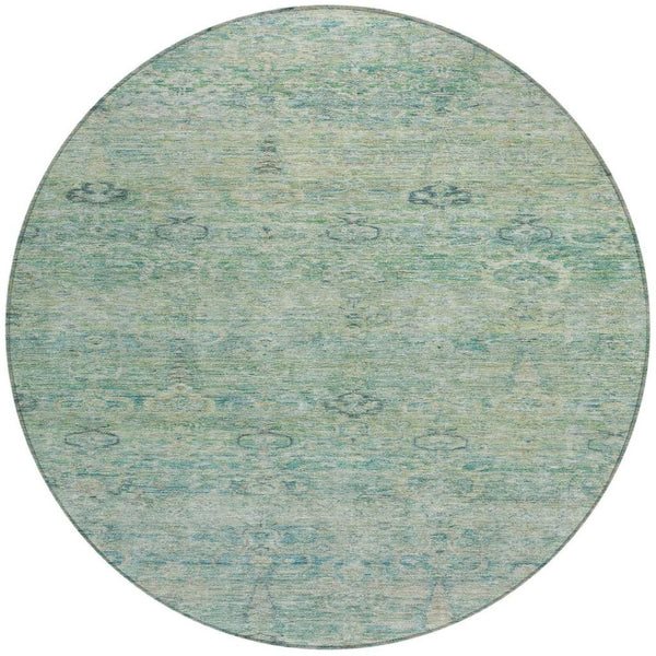 HomeRoots 5' Stylish Teal Blue and Linen Oriental Area Rug - Washable, Durable for Indoor/Outdoor Use 8' Round 631139