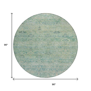 HomeRoots 5' Stylish Teal Blue and Linen Oriental Area Rug - Washable, Durable for Indoor/Outdoor Use 8' Round 631139