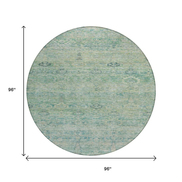 HomeRoots 5' Stylish Teal Blue and Linen Oriental Area Rug - Washable, Durable for Indoor/Outdoor Use 8' Round 631139