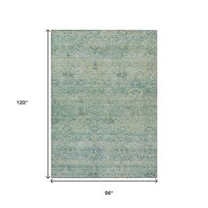 HomeRoots 5' Stylish Teal Blue and Linen Oriental Area Rug - Washable, Durable for Indoor/Outdoor Use 8' X 10' 631140