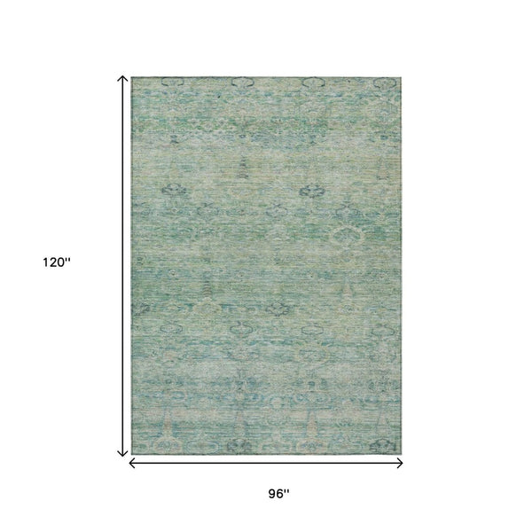 HomeRoots 5' Stylish Teal Blue and Linen Oriental Area Rug - Washable, Durable for Indoor/Outdoor Use 8' X 10' 631140