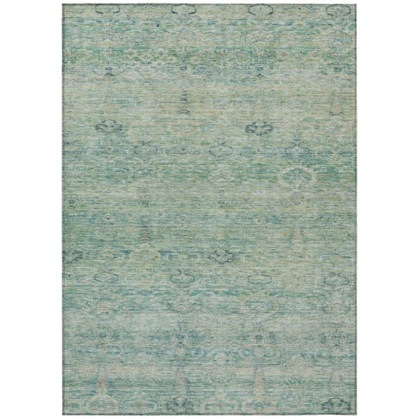 HomeRoots 5' Stylish Teal Blue and Linen Oriental Area Rug - Washable, Durable for Indoor/Outdoor Use 8' X 10' 631140