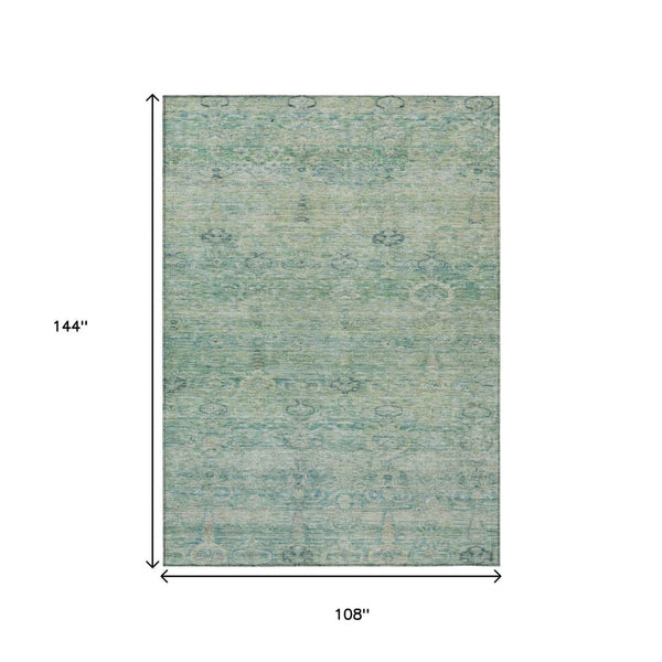 HomeRoots 5' Stylish Teal Blue and Linen Oriental Area Rug - Washable, Durable for Indoor/Outdoor Use 9' X 12' 631141