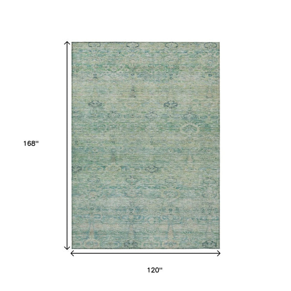 HomeRoots 5' Stylish Teal Blue and Linen Oriental Area Rug - Washable, Durable for Indoor/Outdoor Use 10' X 14' 631142