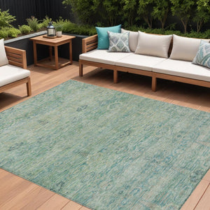 HomeRoots 5' Stylish Teal Blue and Linen Oriental Area Rug - Washable, Durable for Indoor/Outdoor Use 10' X 14' 631142