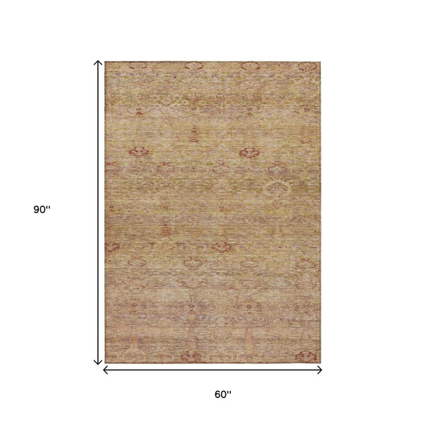 HomeRoots 5' Coral and Copper Oriental Washable Area Rug – Durable, Stylish & Easy-Care for Indoor/Outdoor Use 5' X 8' 631144